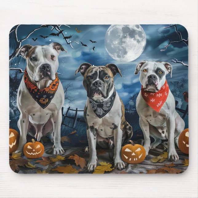Tapis De Souris American Staffordshire Halloween Éffrayant (Devant)