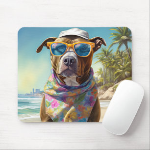 Tapis De Souris American Staffordshire sur la plage, cadeau d'été