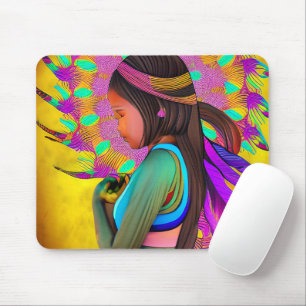 Tapis De Souris Amérindienne petite fille IA Art