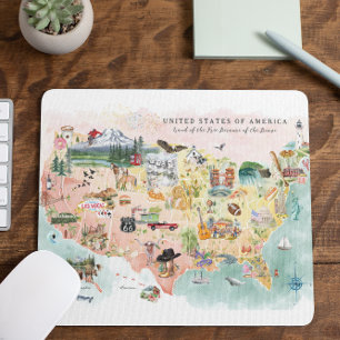 Tapis De Souris Amérique   Carte illustrée de États-Unis à l'aquar