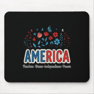 Tapis De Souris Amérique Usa Merica Juillet 4 Quatrième Fleurs Flo