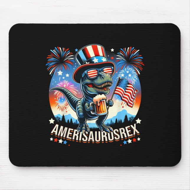 Tapis De Souris Amerisaurusrex Drapeau américain mignon Dinosaur T (Devant)