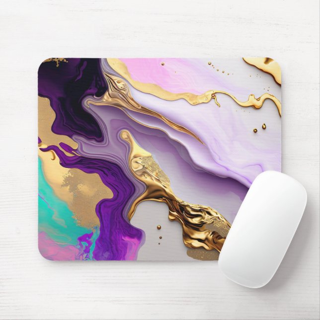 Tapis De Souris Améthyste et Marbre Rose avec Or Liquide (Avec souris)