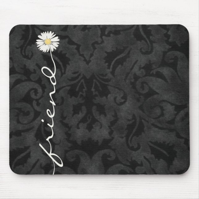 Tapis De Souris Ami Daisy sur Black Damask (Devant)