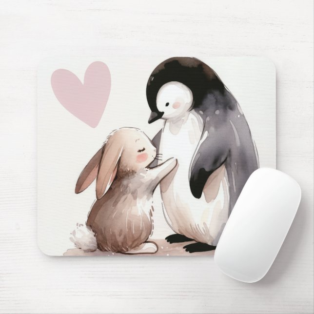 Tapis De Souris Amitié Bunny et Penguin (Avec souris)