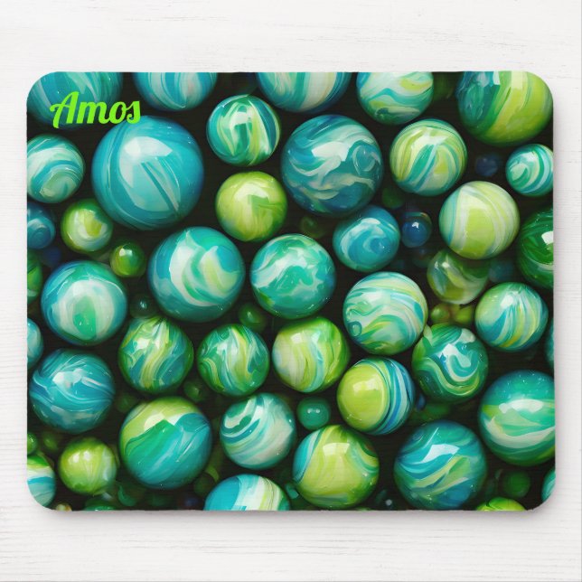 Tapis De Souris AMOS ~ Zany Nuances de Vert et de Bleu ~ Marbres ~ (Devant)