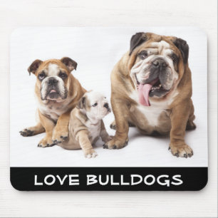Tapis De Souris Amour Anglais Bulldogs Chiens de chiots Famille Mo