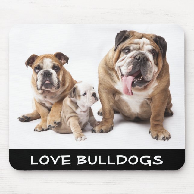 Tapis De Souris Amour Anglais Bulldogs Chiens de chiots Famille Mo (Devant)