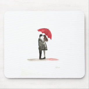 Tapis De Souris Amour couple avec parapluie rouge