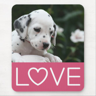Tapis De Souris Amour Dalmatien Points Noirs et Blancs Chien Chiot