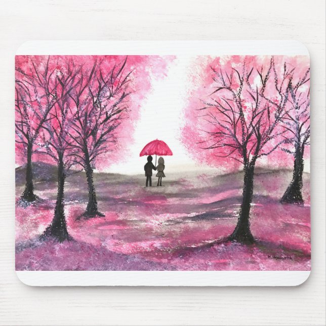 Tapis De Souris Amour de couple de mariage rustique arbre de fleur (Devant)