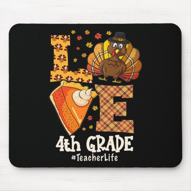 Tapis De Souris Amour de Thanksgiving Enseignant de 4e année Dinde (Devant)