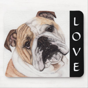 Tapis De Souris Amour English Bulldog Aquarelle Peinture Mousepad