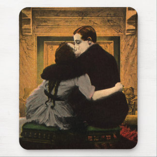 Tapis De Souris Amour et romance vintage, baiser au feu romantique