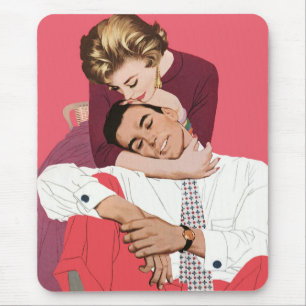 Tapis De Souris Amour et romance vintage, jeunes mariés en rose