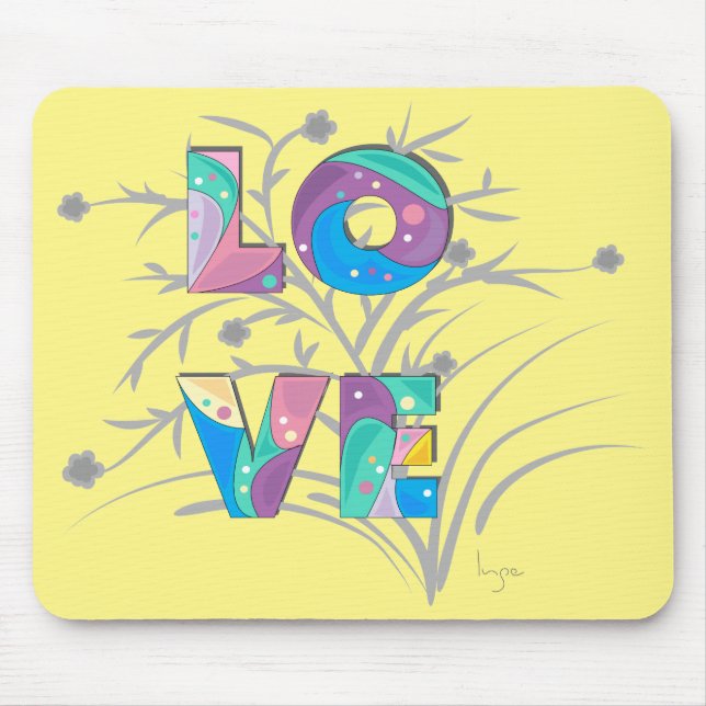 Tapis De Souris AMOUR Fleur Jaune Moderne Graphisme Unique Pad Sou (Devant)