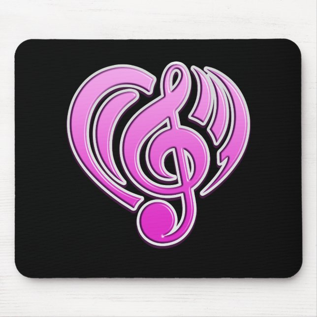 Tapis De Souris Amour Musical Vibrations Cœur Rose Note De Musique (Devant)