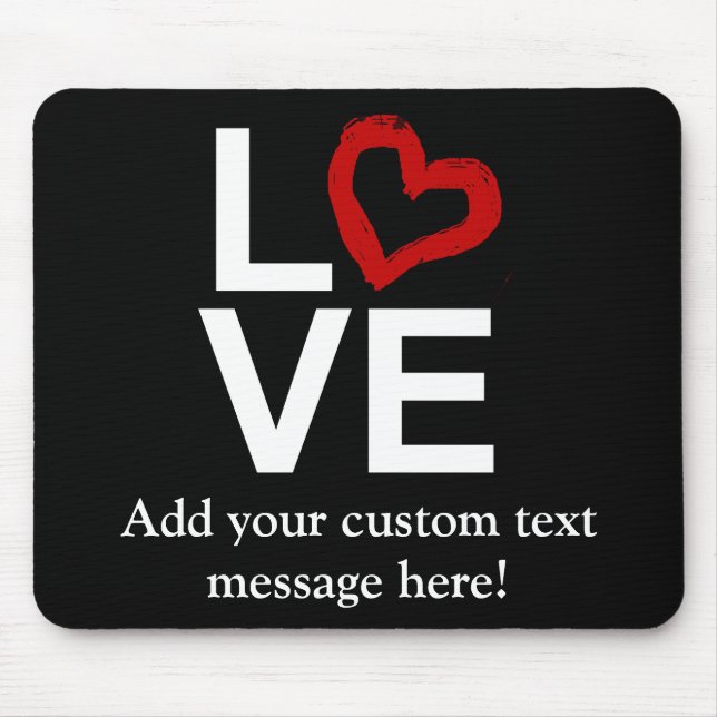Tapis De Souris AMOUR, noir et blanc avec le coeur esquissé rouge (Devant)