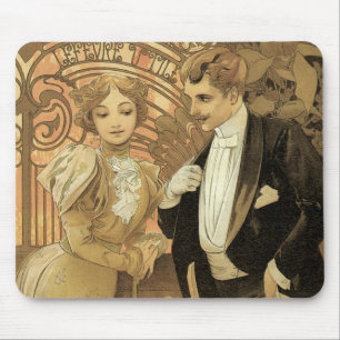Tapis De Souris Amour Romance Art Nouveau Vintage, Flirt par Mucha