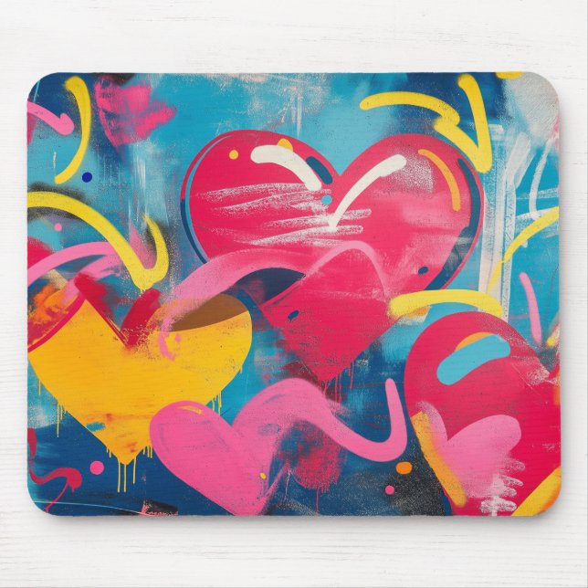 Tapis De Souris Amour urbain : Coeurs de graffitis (Devant)
