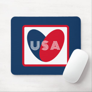 Tapis De Souris Amour USA Patriotique Rouge Bleu Bleu Simple Coeur