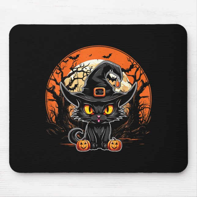 Tapis De Souris Amoureux de chat noir - Chat noir Halloween Fantôm (Devant)