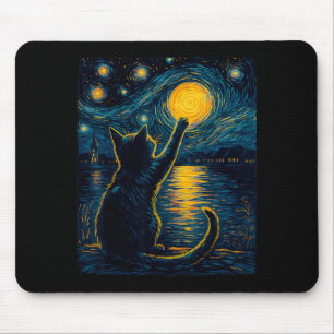 Tapis De Souris Amoureux de chats noirs Nuit étoilée Vincent Van G