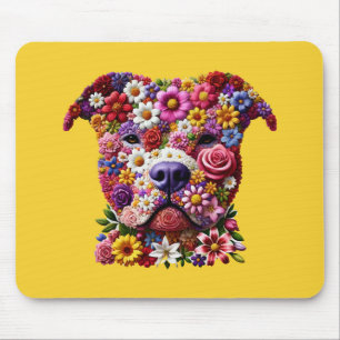 Tapis De Souris Amoureux de chien à visage de fleur de Pitbull