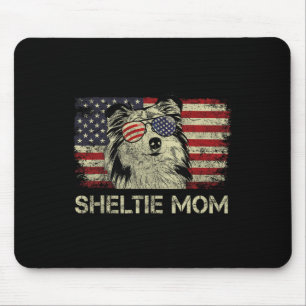Tapis De Souris Amoureux de Sheltie Maman Chiens Drapeau Américain