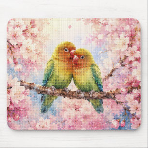 Tapis De Souris Amoureux de style géométrique parmi les fleurs de