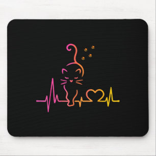 Tapis De Souris Amoureux des chats au rythme cardiaque Silhouette