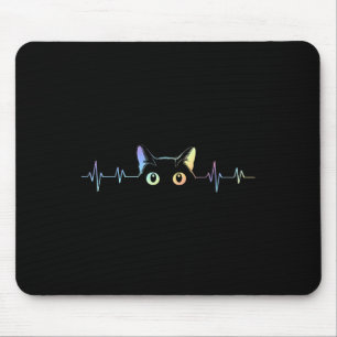 Tapis De Souris Amoureux des chats Heartbeat Animal Silhouette Cut