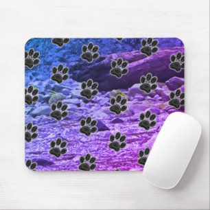 Tapis De Souris Amoureux des chiens Blue Purple Clouds Black Puppy