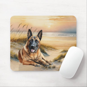 Tapis De Souris Amoureux du Malinois Belge Plage de Sable
