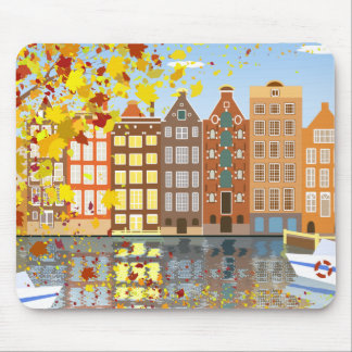Tapis De Souris Amsterdam City Canal Automne Coloré Mousepad