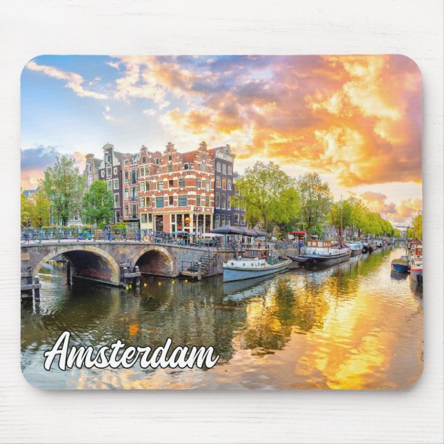 Tapis De Souris Amsterdam, Pays-Bas, Au coucher du soleil (Devant)