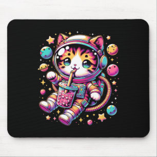 Tapis De Souris Amusant astronaute espace Kawaii Boba Tea Cat