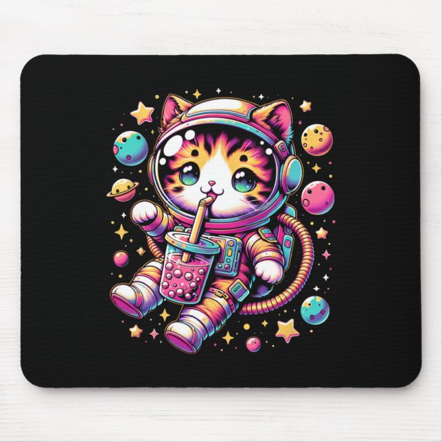 Tapis De Souris Amusant astronaute espace Kawaii Boba Tea Cat (Devant)
