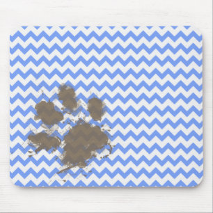 Tapis De Souris Amusant Empreinte de patte boueux sur Blue Chevron