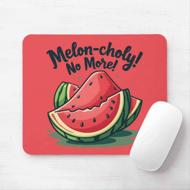 Tapis De Souris Amusante Pun de pastèque "Melon-choly No More" (Avec souris)