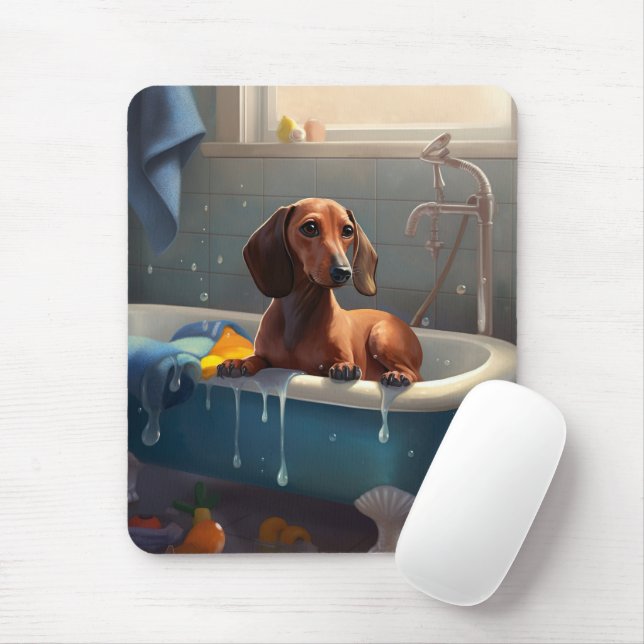 Tapis De Souris Amusement du dachshund au bain  (Avec souris)