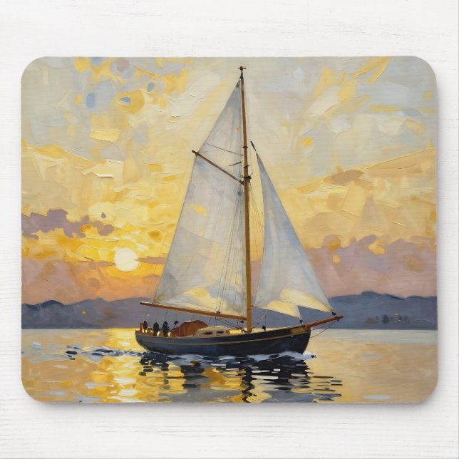 Tapis De Souris An Impasto Illustration of a Sailboat at Sunset (Devant)