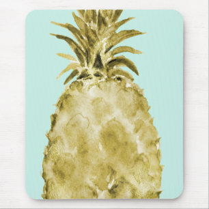 Tapis De Souris Ananas d'aquarelle d'or et de menthe