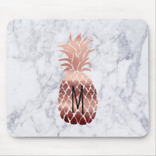 Tapis De Souris ananas en or rose monogramme sur marbre