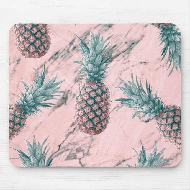 Tapis De Souris Ananas et marbre rose en spirale chic tropical mod (Devant)