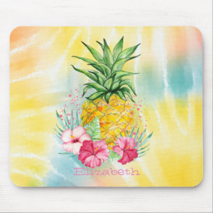 Tapis De Souris Ananas, Hibiscus aquarelle Rainbow Tie Dye