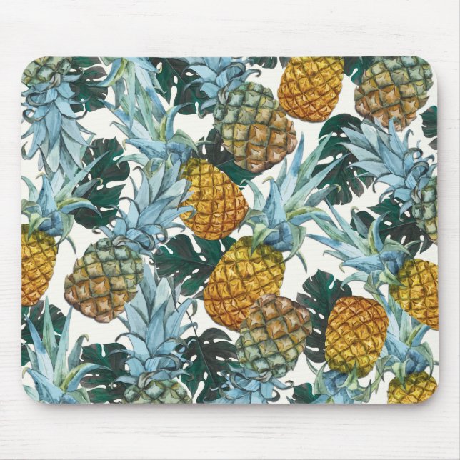 Tapis De Souris Ananas tropicaux et île exotique Feuille (Devant)