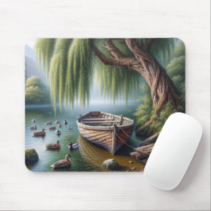 Tapis De Souris Ancien bateau à aubes planté sous un saule