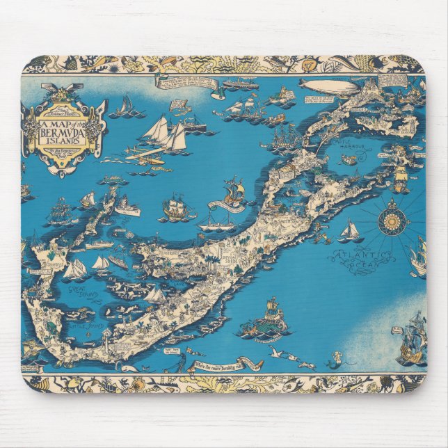 Tapis De Souris Ancienne carte vintage des Bermudes (Devant)
