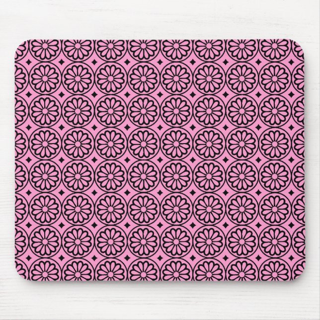 Tapis De Souris Ancient Egyptian Flowers - Pink on Black (Devant)